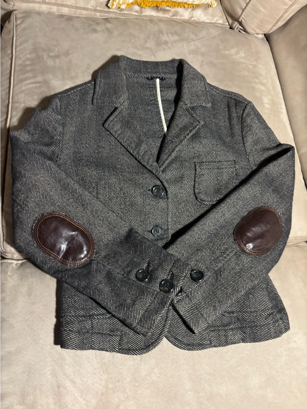 Sisley Short Herringbone Blazer Jacket Wool Cotton Blend Gray Tweed IT 42 US 6 S